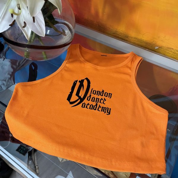 Orange ribbed crop top with LDA logo