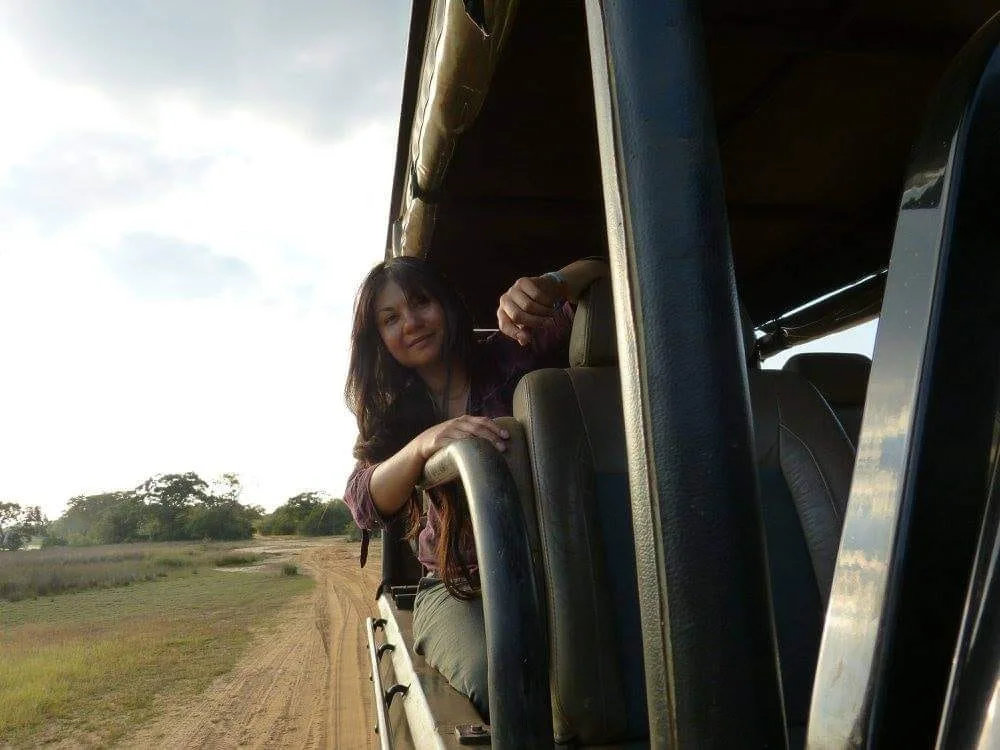 Melissa in he back of our Safari Jeep