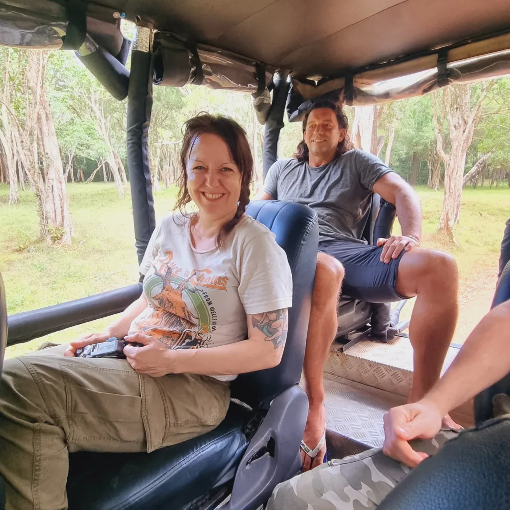 Karen and Sean in he back of our Safari Jeep